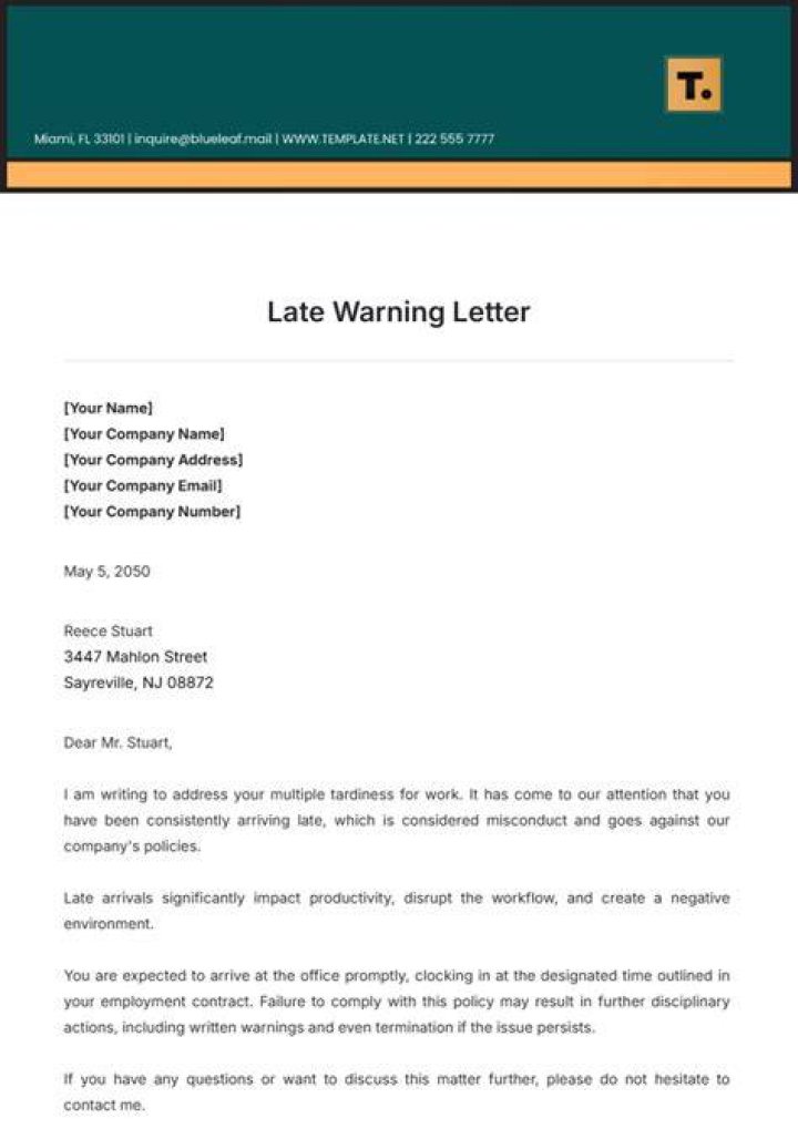 How do you write a late warning letter?