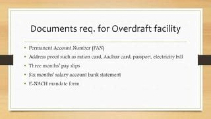 What are the documents required for overdraft facility?